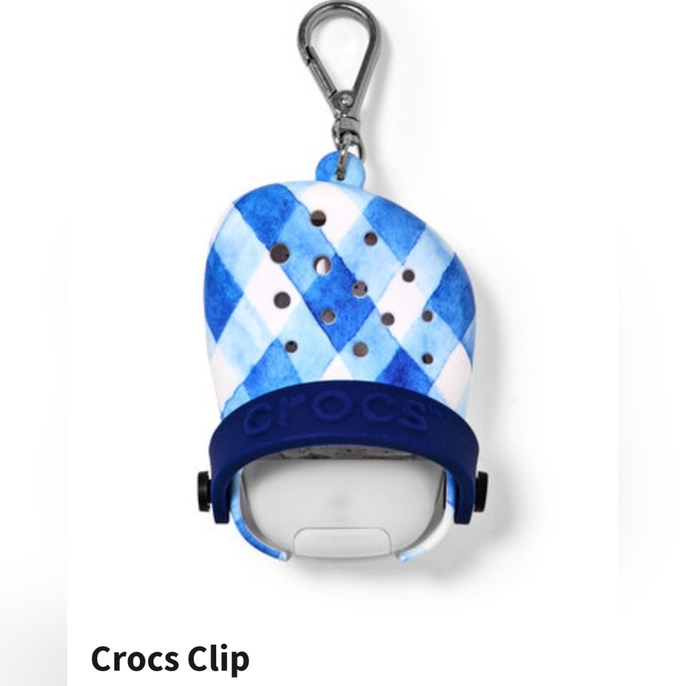 *NWT* Bath and Body Works Blue Gingham Crocs Pocketbac Hand Sanitizer holder